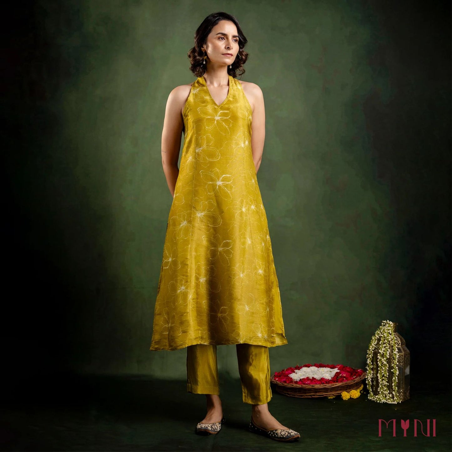 Tissue Silk Halter Neck Kurta Pant with Shantoon Fabric