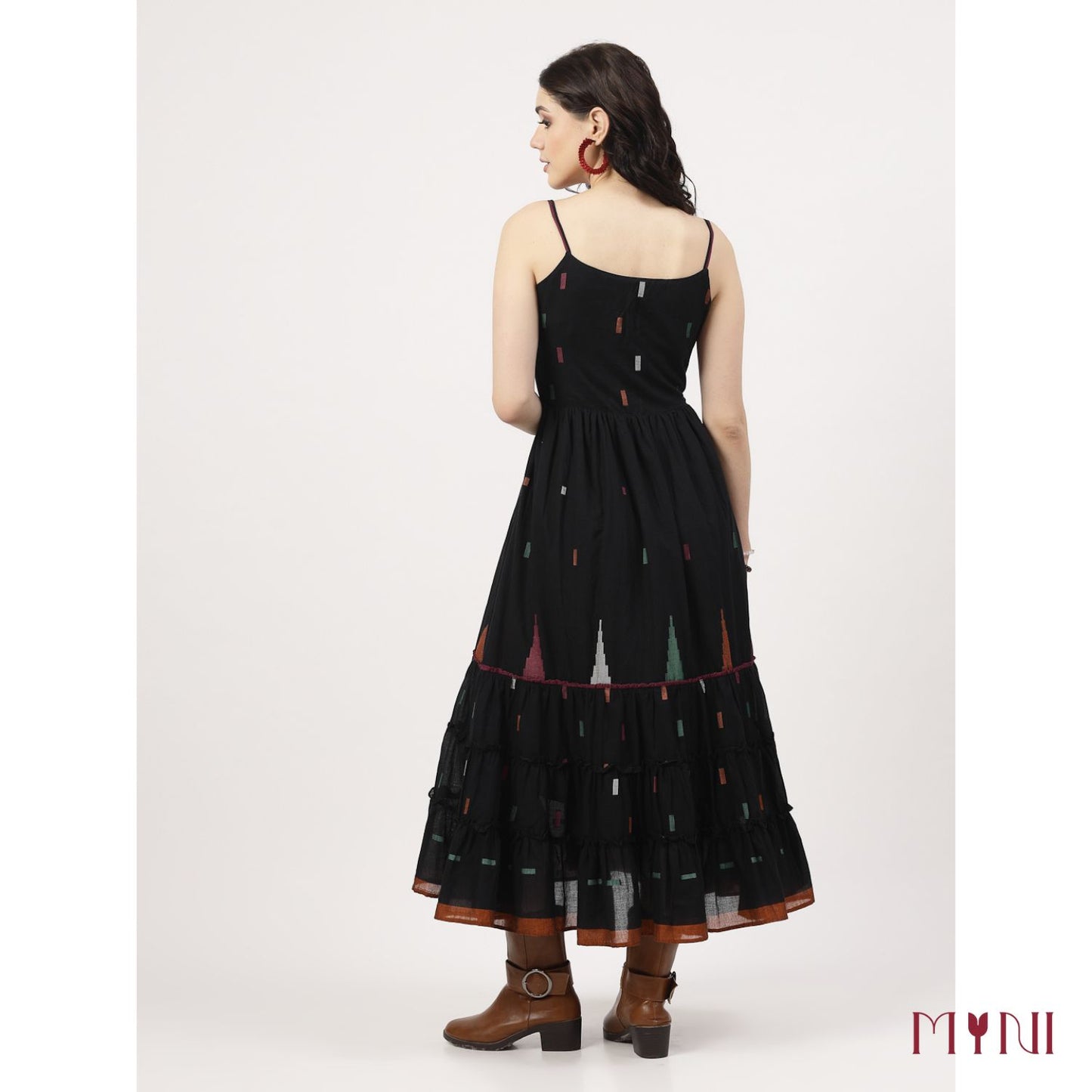 Black Ikat Work Tiered Dress