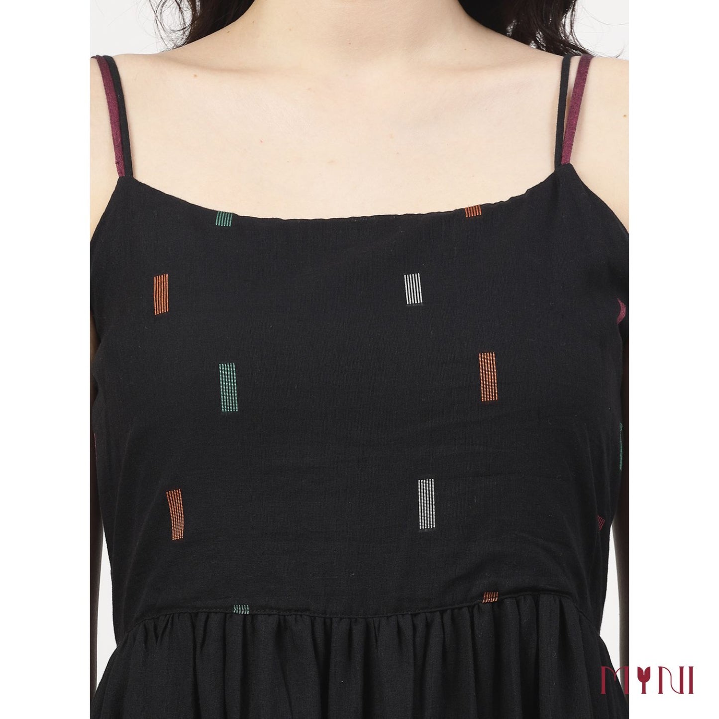 Black Ikat Work Tiered Dress