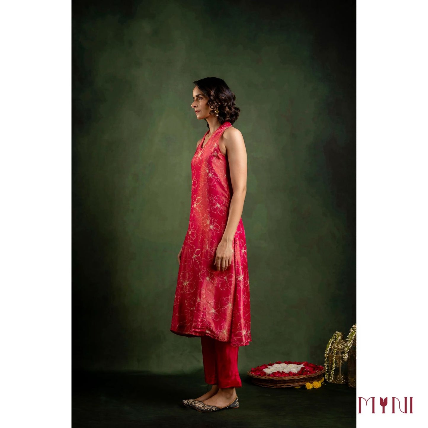 Rosy Shimmer Halter Neck Tissue Kurta With Pant