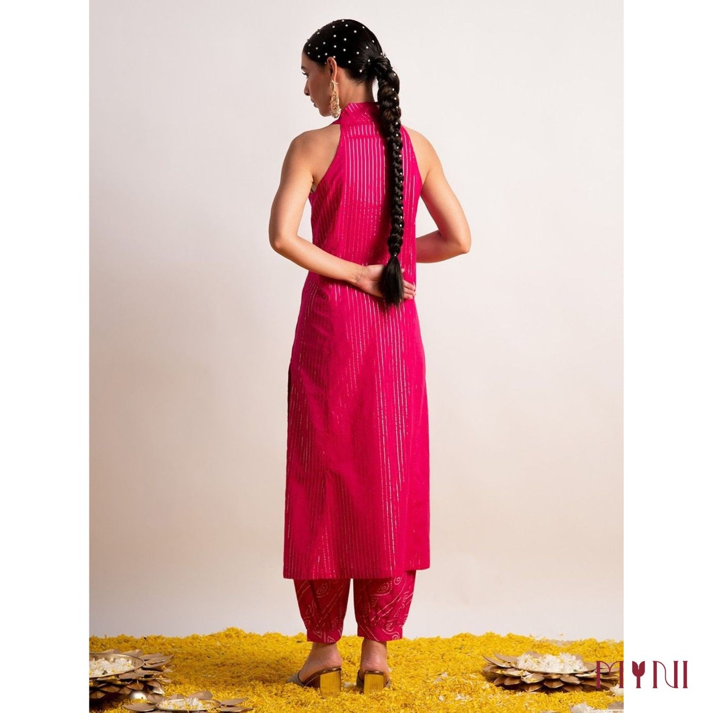 Hot Pink A-Line Pure Cotton Kurti With Afghani Salwar