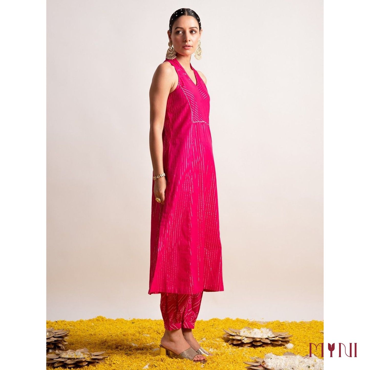 Hot Pink A-Line Pure Cotton Kurti With Afghani Salwar