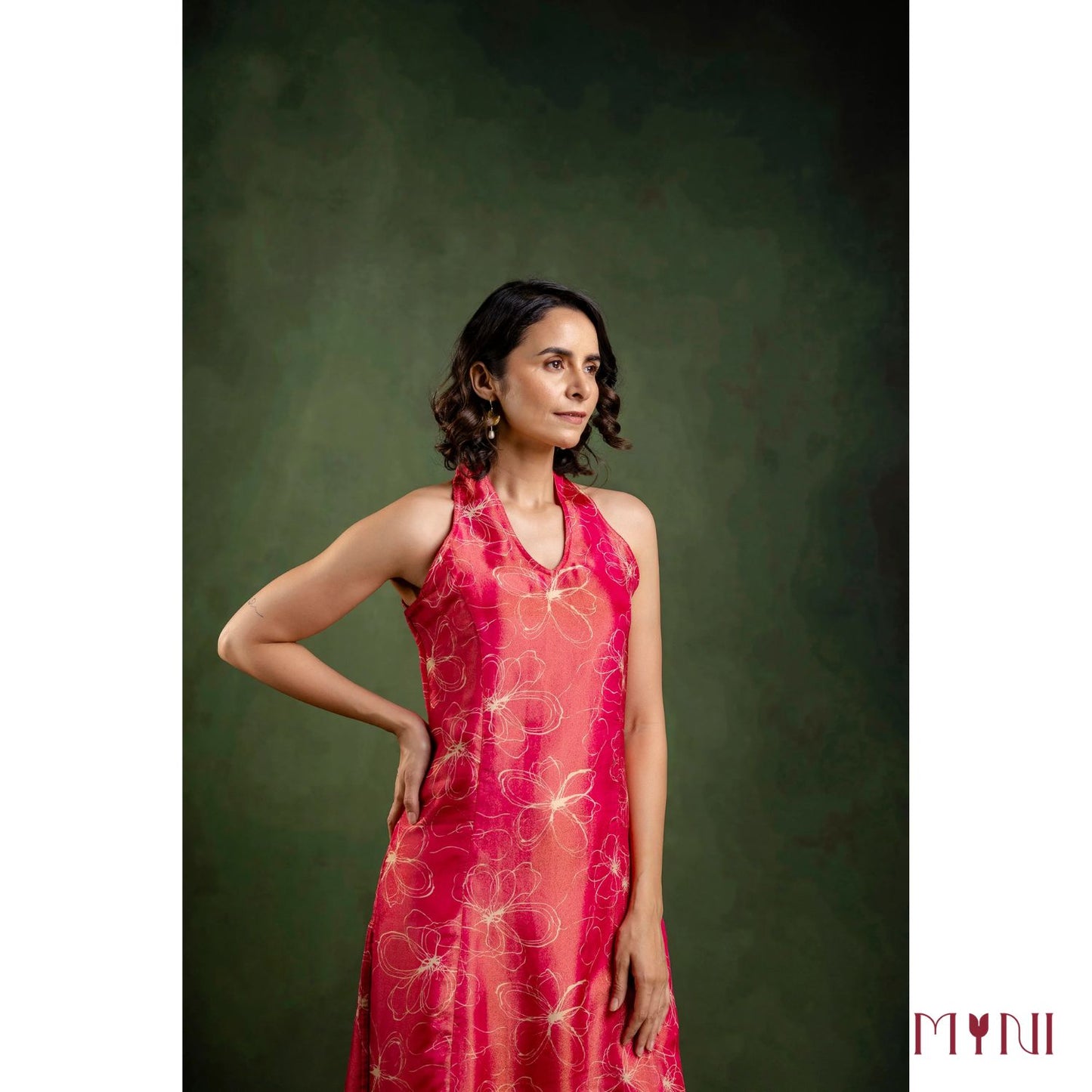 Rosy Shimmer Halter Neck Tissue Kurta With Pant