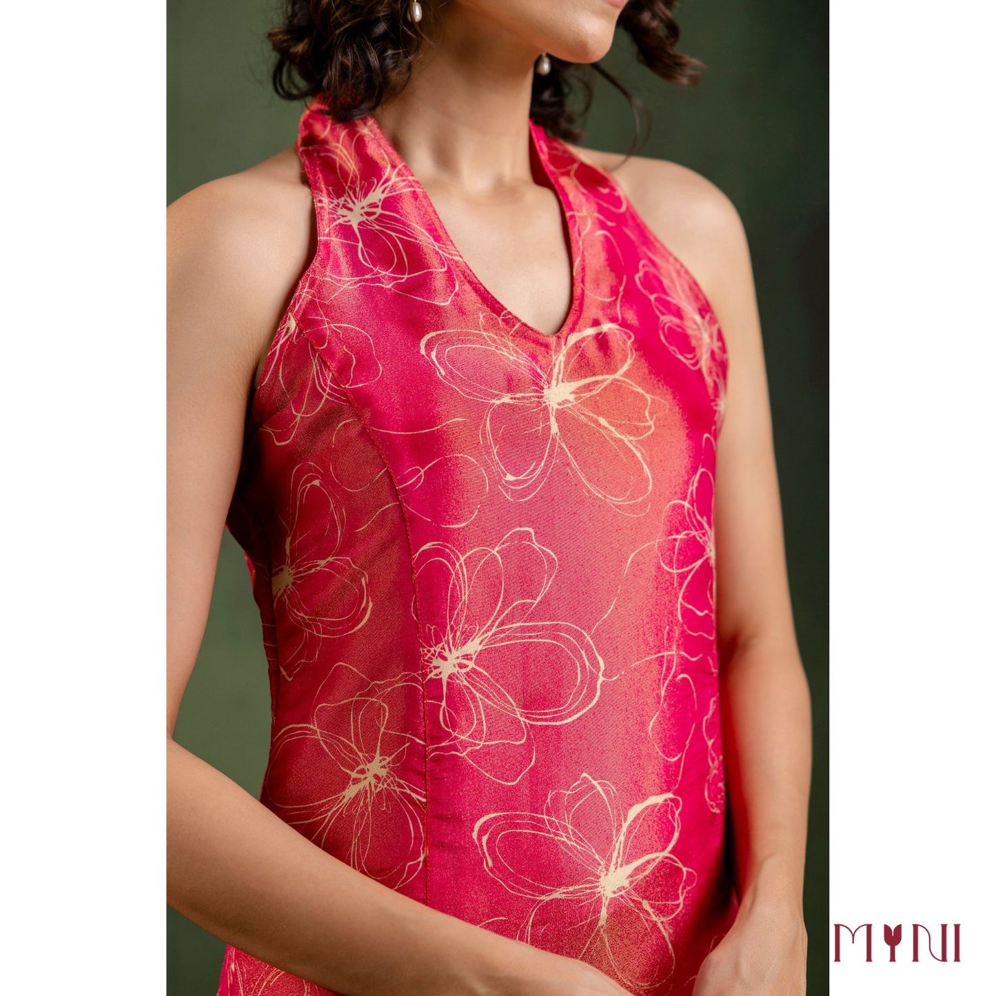 Rosy Shimmer Halter Neck Tissue Kurta With Pant