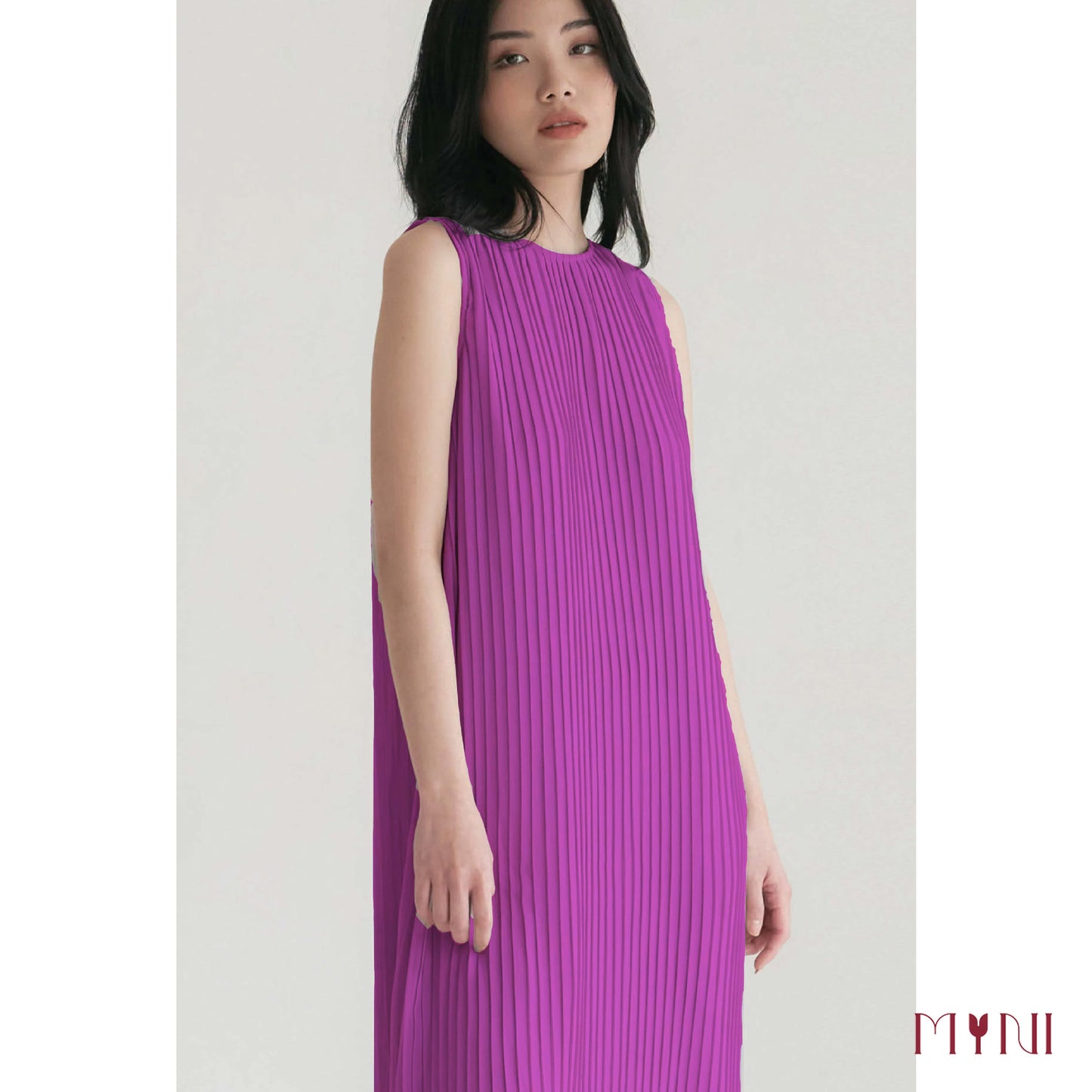 Wine Pleated Dress