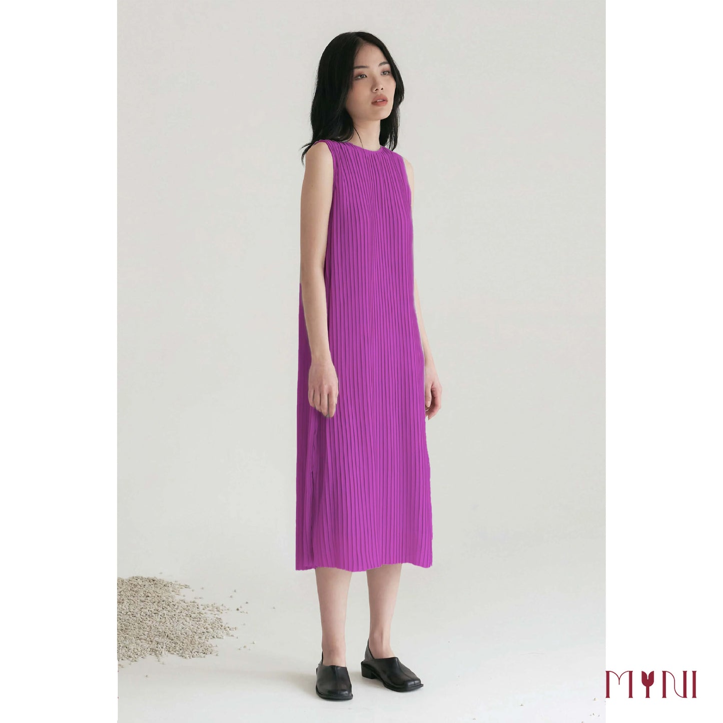 Wine Pleated Dress