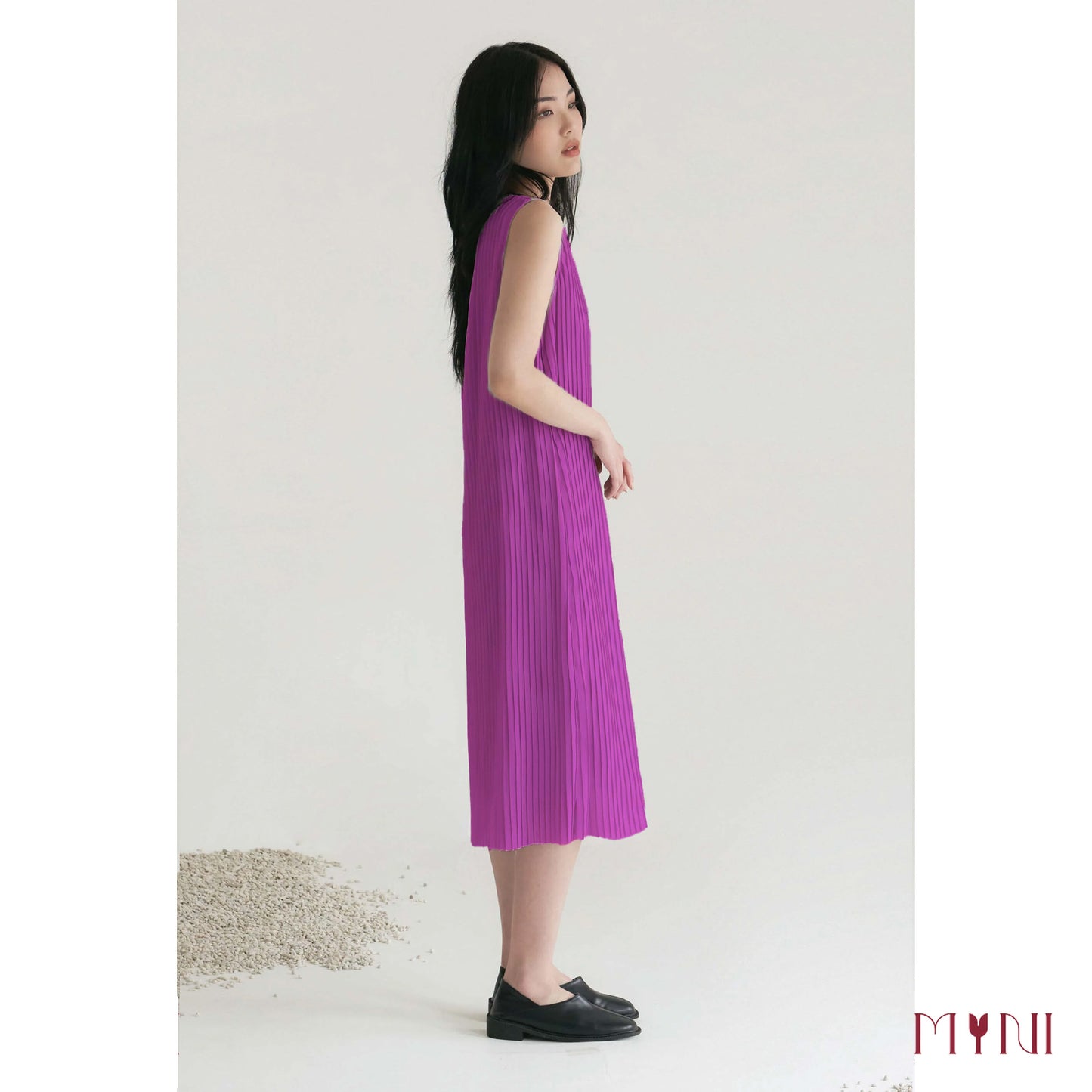 Wine Pleated Dress