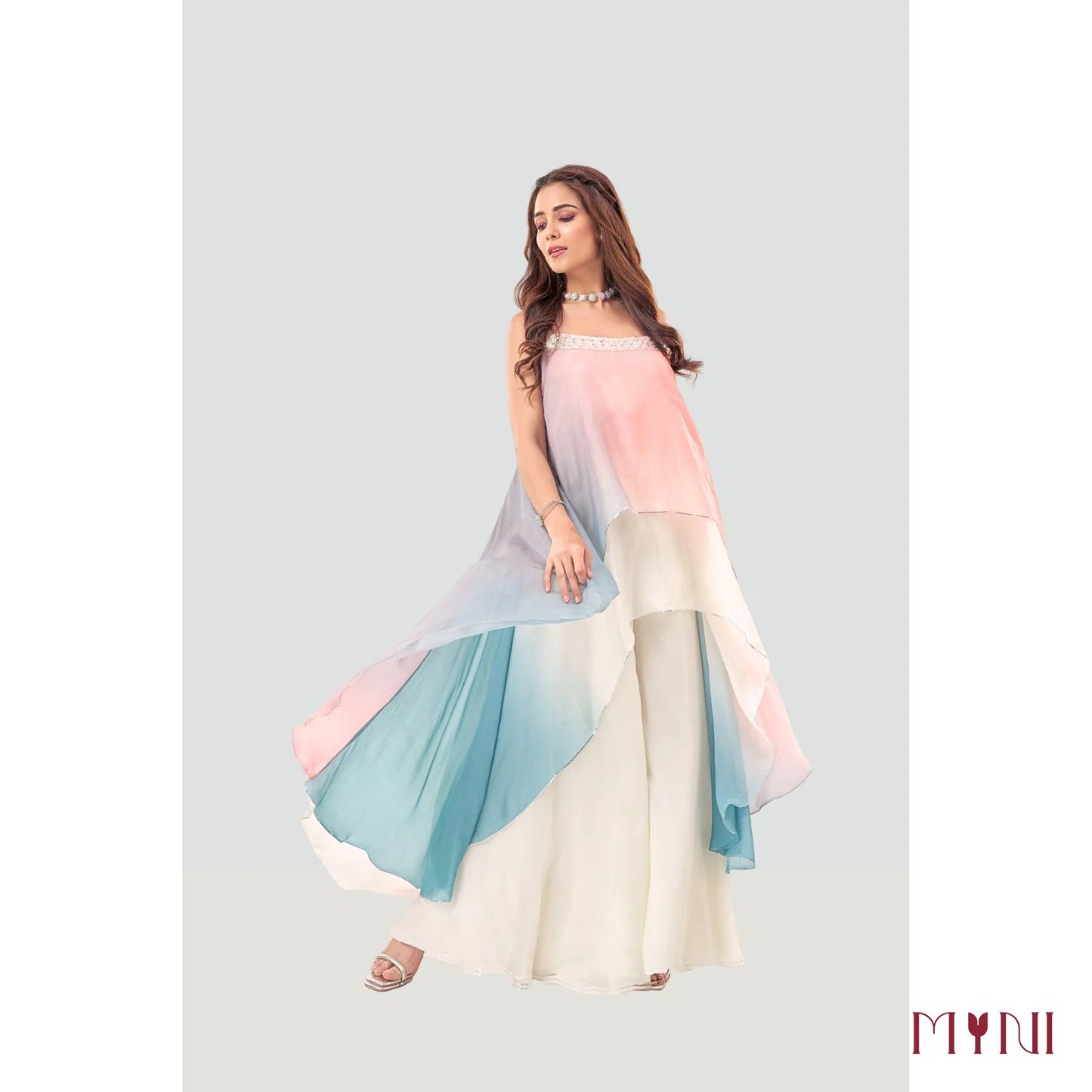 Pastel Ombre Cord-Set With Palazzo