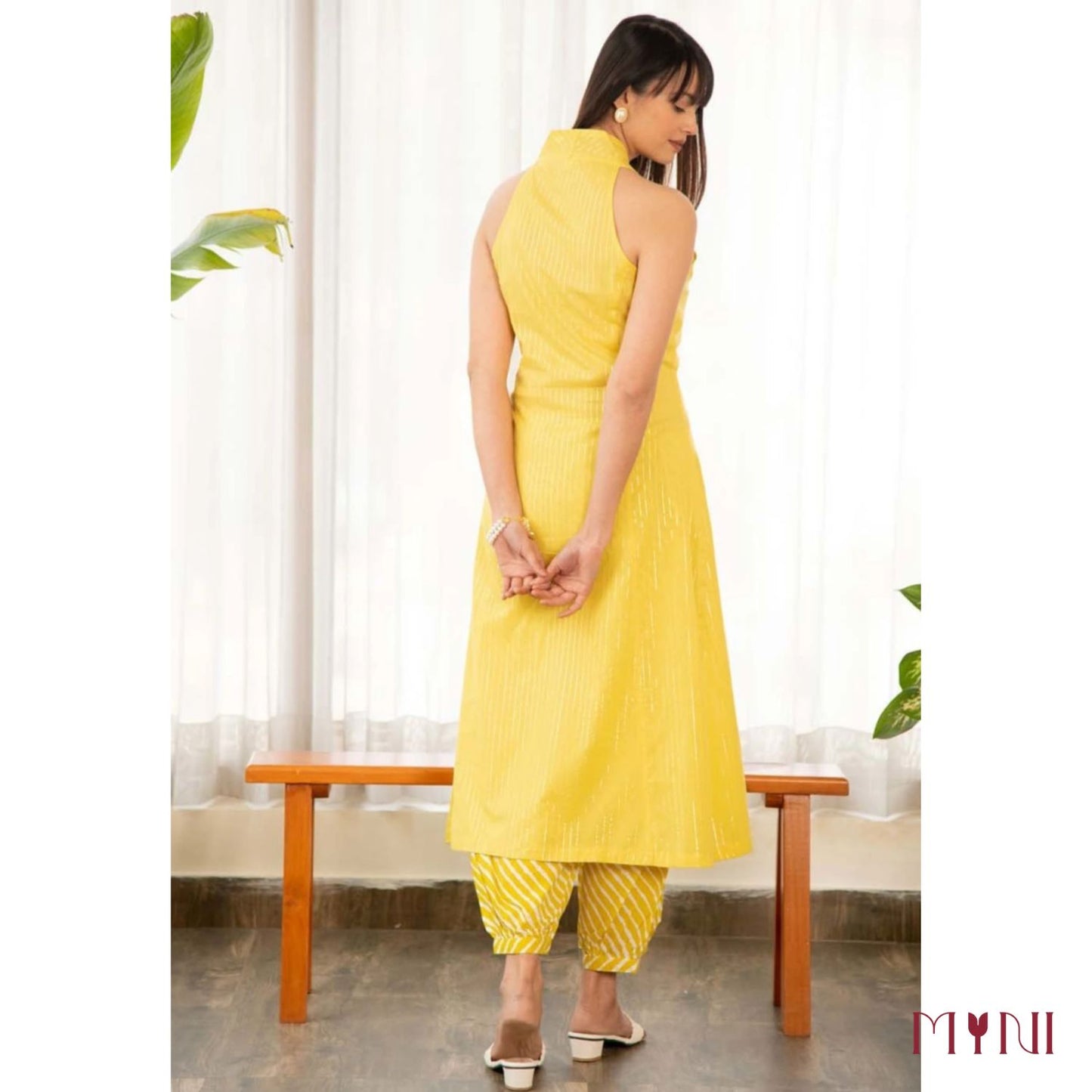 Yellow A-Line Kurti With Afghani Salwar Pure Cotton