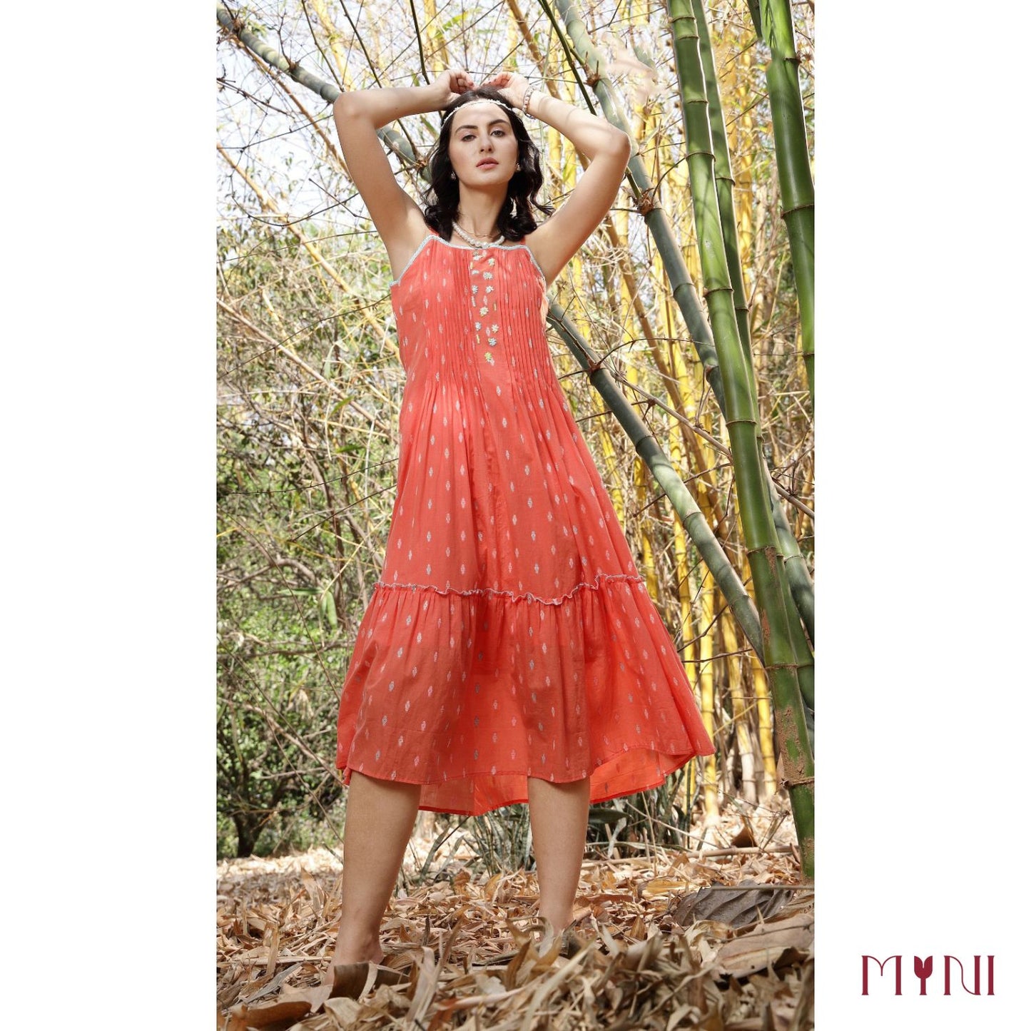 Pure Cotton Deep Orange Tiered Dress