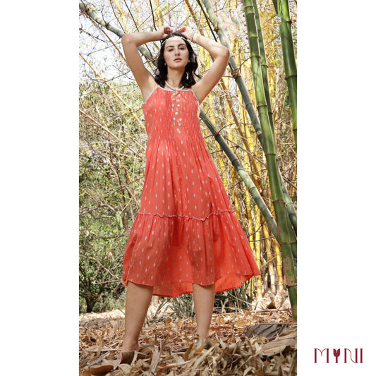 Pure Cotton Deep Orange Tiered Dress
