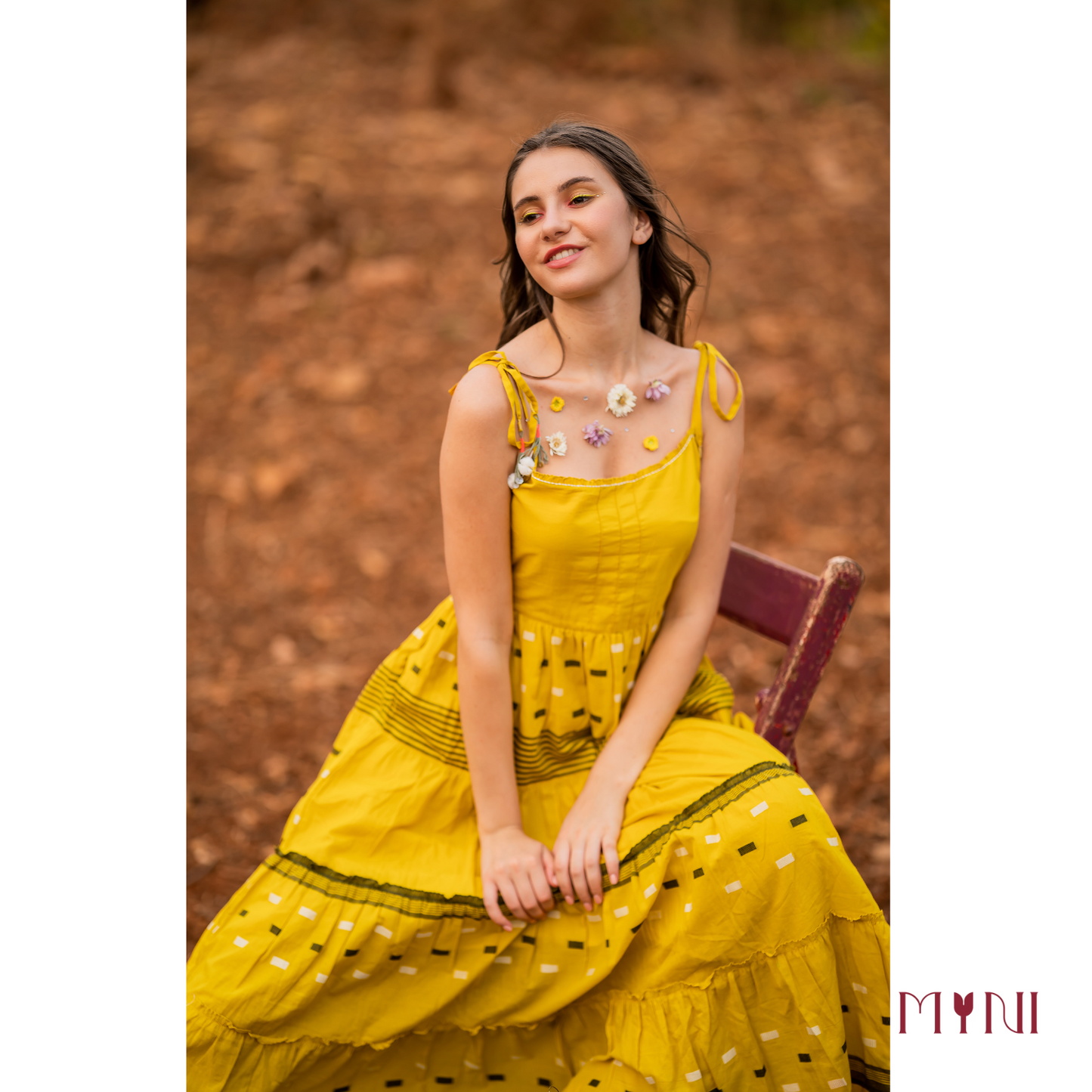 Jamdani Mustard Tiered Dress