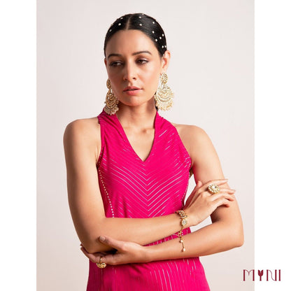 Hot Pink A-Line Pure Cotton Kurti With Afghani Salwar