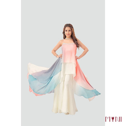 Pastel Ombre Cord-Set With Palazzo
