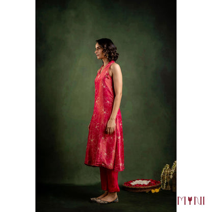 Rosy Shimmer Halter Neck Tissue Kurta With Pant