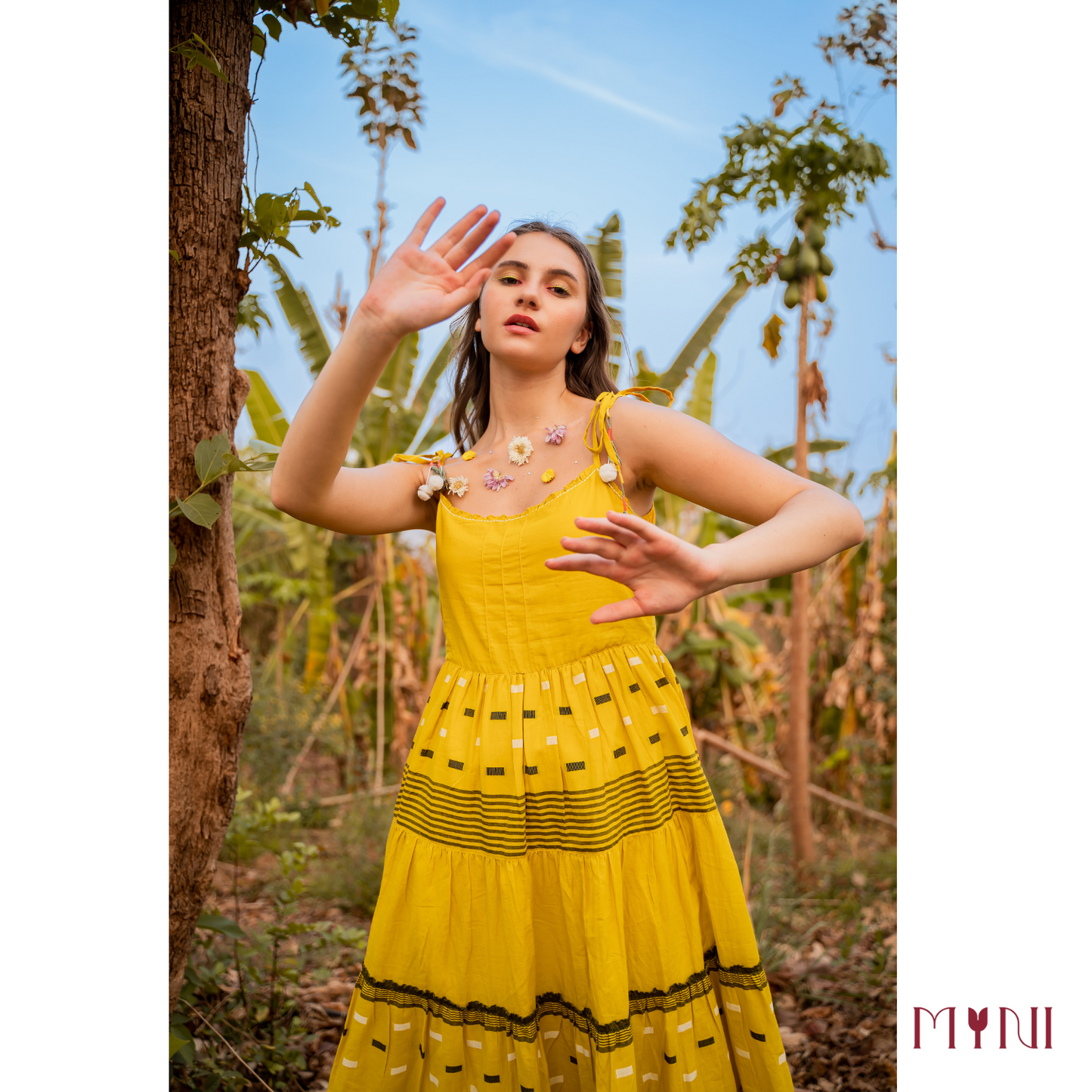 Jamdani Mustard Tiered Dress
