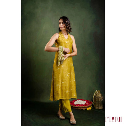 Tissue Silk Halter Neck Kurta Pant with Shantoon Fabric