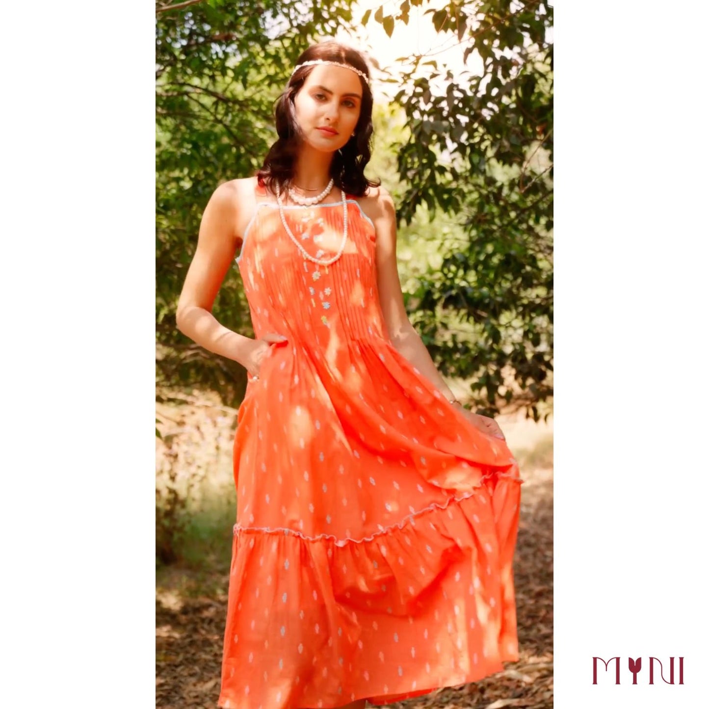 Pure Cotton Deep Orange Tiered Dress