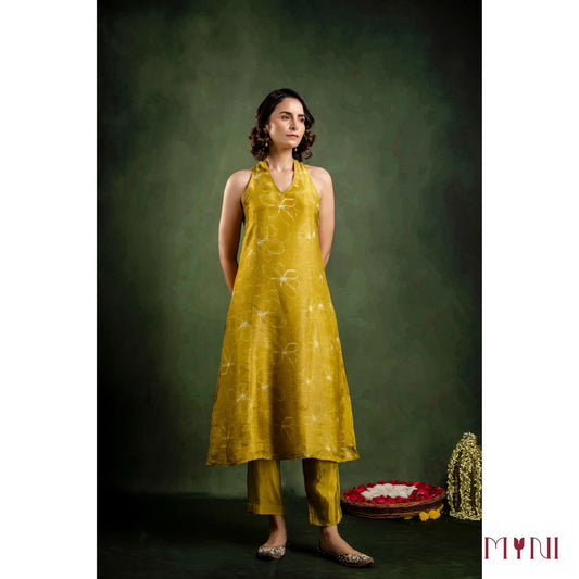 Tissue Silk Halter Neck Kurta Pant with Shantoon Fabric