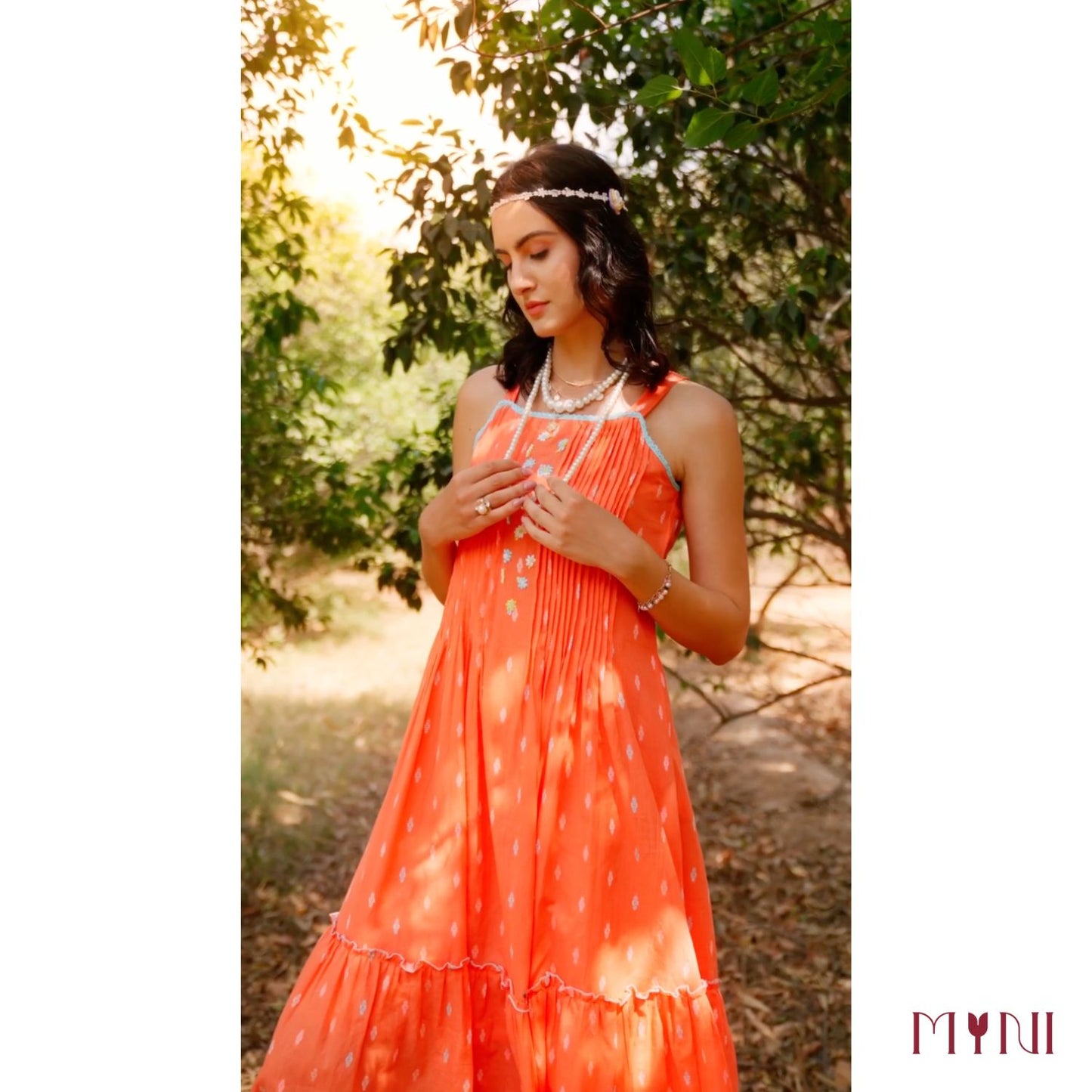 Pure Cotton Deep Orange Tiered Dress
