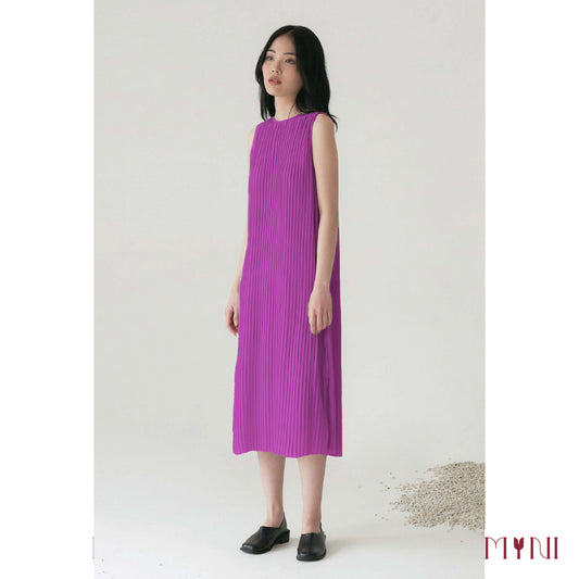 Wine Pleated Dress