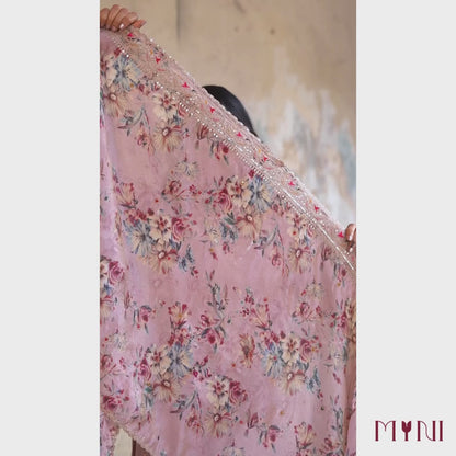 Blush Pink Embroidered Kurta Set with Printed Dupatta